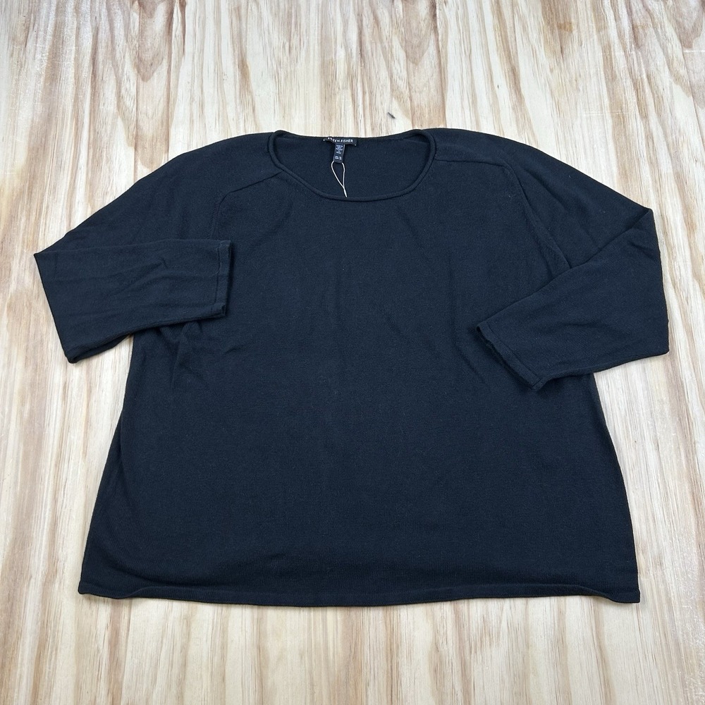 Eileen Fisher Women's 3X Black Round Neck Sweater Bio Baumwolle Tencel Blend